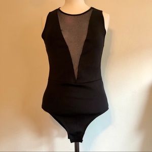 H&M Black Sexy Sleeveless Bodysuit  V Neck Mesh